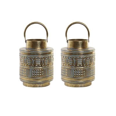2x stuks kaarshouder/windlicht goud metaal 28 cm