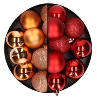 24x stuks kunststof kerstballen mix van koper en rood 6 cm - thumbnail