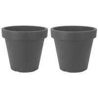 Bloempot/plantenpot voor binnen en buiten - 2x - D20 x H18 cm - antraciet grijs - kunststof Bloempot/plantenpot voor binnen en buiten - 2x - D20 x H18 cm - antraciet grijs - kunststof