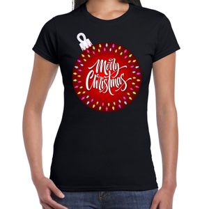 Fout kerst shirt kerstbal merry christmas zwart voor dames