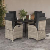 5-delige Tuinset met kussens poly rattan lichtgrijs