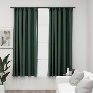 VidaXL Gordijnen linnen-look verduisterend haken 2 st 140x175 cm groen