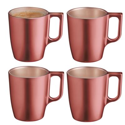 Koffiemokken Monaco - 4x stuks - Hard Glas - koper - 250 ml - 9 cm - Flashy metallic finish