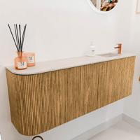 Toiletmeubel Mondiaz Joya Dlux | 111.6 cm | Meubelkleur Oak | Faye wastafel Meli Wasbak Rechts | 1 kraangat