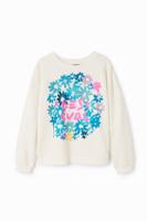 Sweatshirt met bloemen en logo - WHITE - 3/4 - thumbnail