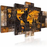 Schilderij - Wereldkaart - Wereld van Goud, 5luik , bruin oranje , wanddecoratie , premium print op canvas - thumbnail