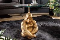 Ronde bijzettafel KONG 50cm goudkleurig metalen glazen aapfiguur gorilla sculptuur - 43203 - thumbnail