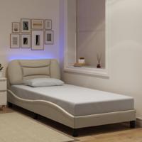 Bedframe met LED zonder matras 90x200 cm stof crèmekleurig