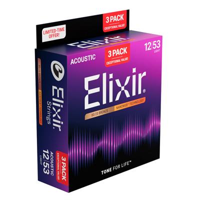 Elixir 16565 (3 sets 11052) Nanoweb Snaren voor Akoestische Gitaar (12-53) 3-Pack