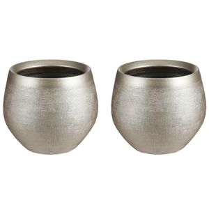 Set van 2x stuks bloempotten goud keramiek voor kamerplant H15 x D18 cm