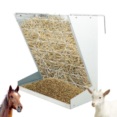 Hooidispenser voor aan de Muur 2-In-1 Verzinkte Metalen Hooi- en Graandispenser met Instelbare Afstand voor Paarden Schapen