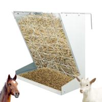 Hooidispenser voor aan de Muur 2-In-1 Verzinkte Metalen Hooi- en Graandispenser met Instelbare Afstand voor Paarden Schapen