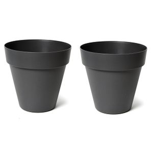 Plantenpot/bloempot - 2x - kunststof - zwart - binnen en buiten - D29 x H28 cm