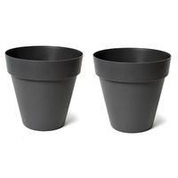 Plantenpot/bloempot - 2x - kunststof - zwart - binnen en buiten - D29 x H28 cm