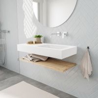 Mondiaz Alan badmeubel 100 cm planchet washed oak vrijhangend wastafel rechts zonder kraangat wit
