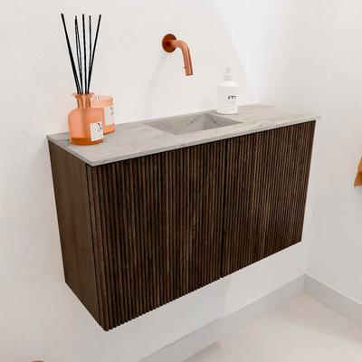 Toiletmeubel Mondiaz Joya Dlux | 70 cm | Meubelkleur Walnut | Faye wastafel Glace Wasbak Midden | Zonder kraangat(en)