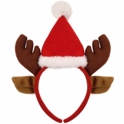 Rendier diadeem - gewei met kerstmuts - bruin met rood - 22 cm - haarband