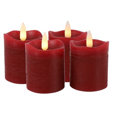 Countryfield LED kaarsen/stompkaarsen - 4x st - rood - D5 x H7,2 cm - timer - warm wit