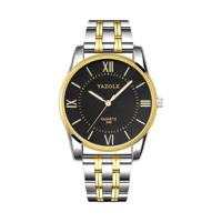 YAZOLE 348 mannen Fashion Business stalen band Band Quartz Wrist Watch lichtgevende punten (zwart)