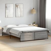 Bedframe bewerkt hout metaal grijs sonoma eiken 150x200 cm