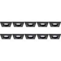 Zwarte Vierkante Inbouwspot GU10 - Aluminium Armatuur 10-Pack - 93mm