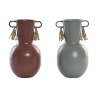 Vaas DKD Home Decor 14 x 13 x 24 cm Grijs Metaal Terra cotta (2 Stuks)