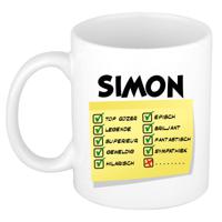 Naam mok Simon - wit - top gozer - keramiek - 300 ml - cadeau collega beker