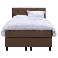 Leen Bakker - Boxspring Liv Geruit - 120x200 Cm - Ronde Poot - Stof/Velvet - Bruin