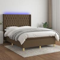 Boxspring met matras en LED stof donkerbruin 140x200 cm