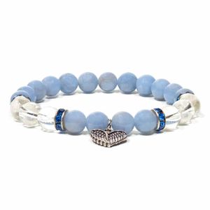 Edelsteen Armband Angeliet/ Bergkristal Blauw Elastisch met Engelenvleugel