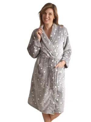 Cocodream dames badjas fleece - Stars - Warme winter ochtendjas