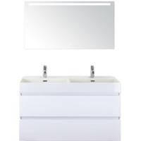 Maxx XL Badmeubelset 120 cm - Wit Hoogglans - Wastafel Kube Dubbel 2 Kraangaten met Sence Spiegel