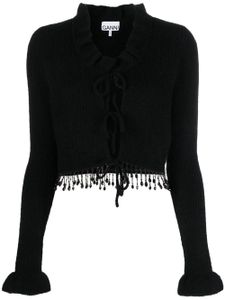 GANNI cardigan orné de franges à perles - Noir