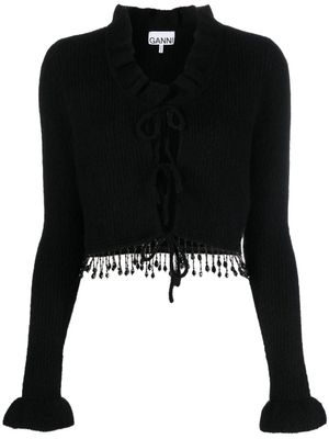 GANNI cardigan orné de franges à perles - Noir