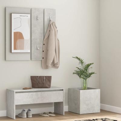 Garderobe set bewerkt hout betongrijs