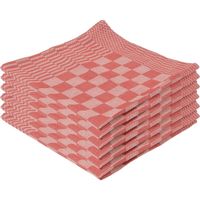 6x Theedoek rood met blokmotief 65 x 65 cm - thumbnail