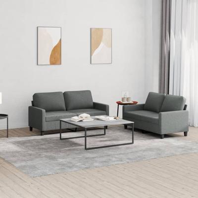 2-delige Loungeset met kussens stof donkergrijs