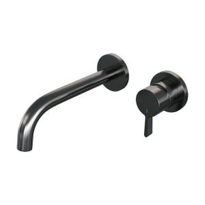 Brauer Gunmetal Edition Wastafelmengkraan inbouw - gebogen uitloop links - hendel middel dik - model E 1 - PVD - geborsteld gunmetal 5-GM-004-B1-65