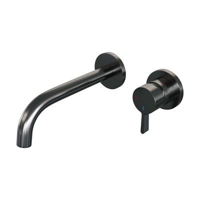 Brauer Gunmetal Edition Wastafelmengkraan inbouw - gebogen uitloop links - hendel middel dik - model E 1 - PVD - geborsteld gunmetal 5-GM-004-B1-65