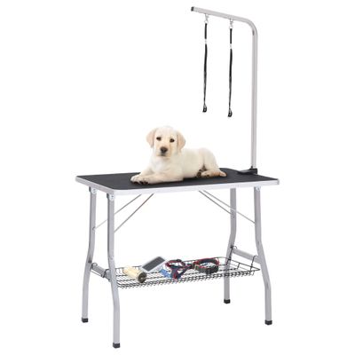VidaXL Hondentrimtafel verstelbaar met 2 lussen en opbergschap