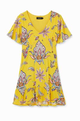 Jurk met V-hals en print - YELLOW - S