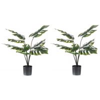 2x Groene Monstera/gatenplanten kunstplant 60 cm in zwarte pot