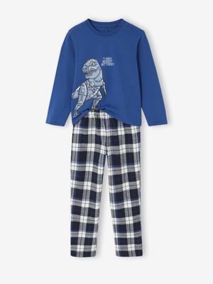 Flanellen jongenspyjama met print Dinosaurus marineblauw