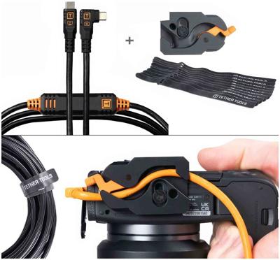 Tether Tools LeverLock & Cable Kit, Optima 10G, 15&apos; (4.6m), straight to right black