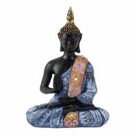 Boeddha beeldje zittend - binnen/buiten - kunststeen - zwart/blauw - 19 x 13 cm   - - thumbnail
