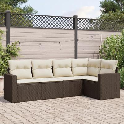5-delige Loungeset met kussens poly rattan bruin