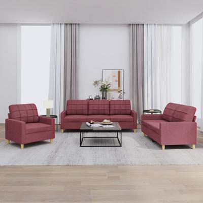 3-delige Loungeset met kussens stof wijnrood