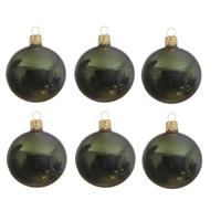 Kerstballen set - 6x stuks - donker groen - glas - 6 cm - glans - kerstversiering