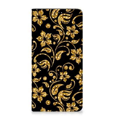 Samsung Galaxy A14 5G Smart Cover Gouden Bloemen Samsung Galaxy A14 5G Smart Cover Gouden Bloemen