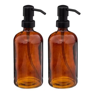 Zeeppompje/dispenser Glass Lotion - 2x - transparant bruin - 7 x 21 cm - 450 ml - glas